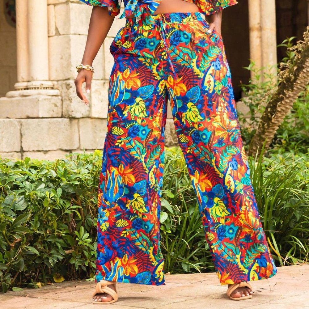 Rebdolls Floral Print Believe In Me Wide Leg Pants